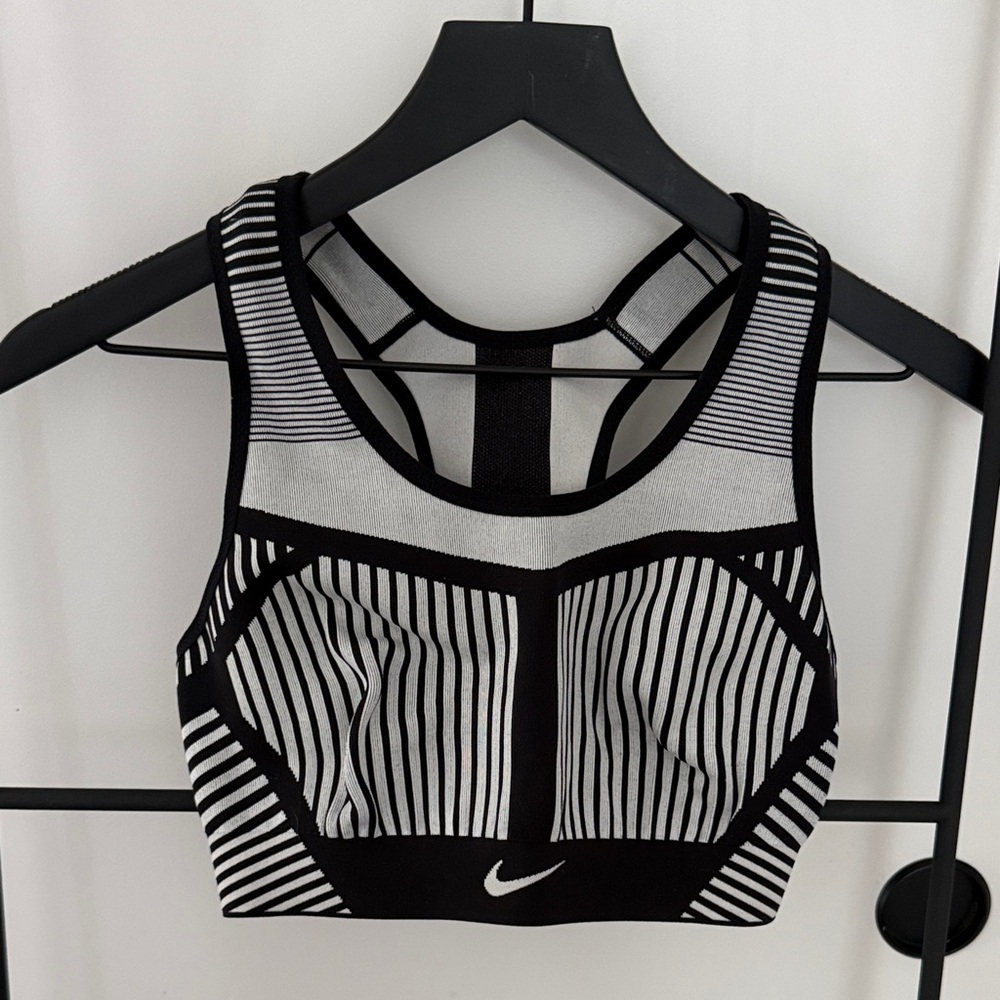Nike Black and White Striped Racerback Sports Bra